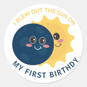 Sticker Rond Mignonne Total Solaire Eclipse Premier Anniversair