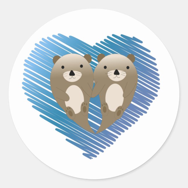 Sticker Rond Mignonnes loutres au coeur bleu dans l'Arrière - p (Devant)