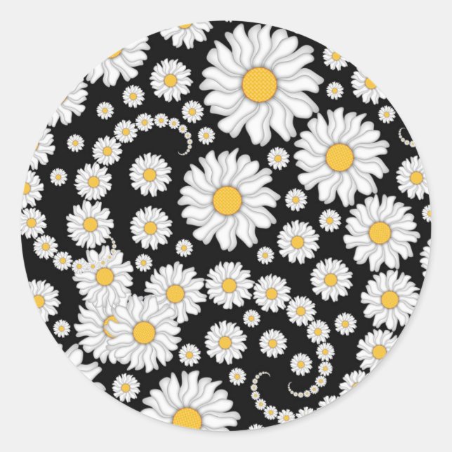 Sticker Rond Mignonnes marguerites blanches sur Arrière - plan  (Devant)