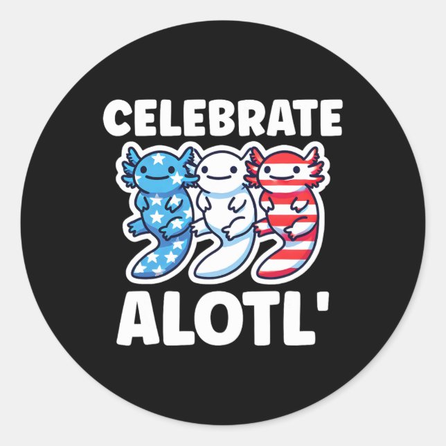 Sticker Rond Mignons Axolottes américains 4 juillet Rouge Blanc (Devant)