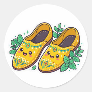 Sticker Rond Mignons Babouche Marocains Jaunes Slippers Stic