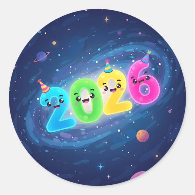 Sticker Rond Mignons chiffres brillants 2026 avec partie dans l (Devant)