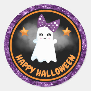 Sticker Rond Mignons Enfants Fille Fantôme & Paillettes Violett