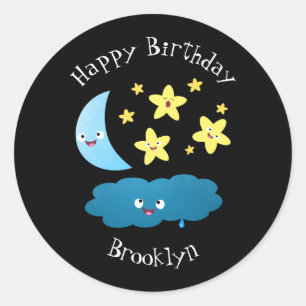 Sticker Rond Mignons étoiles chantant, lune et bande dessinée d