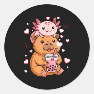 Sticker Rond Mignons Garçons Filles Axolotl Capybara Bubble Tea