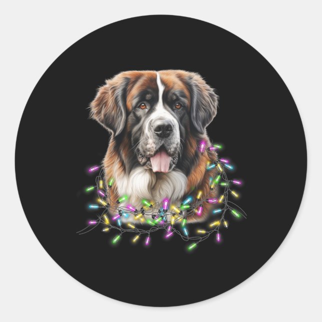 Sticker Rond Mignons illuminations de Noël Saint Bernard Chien (Devant)