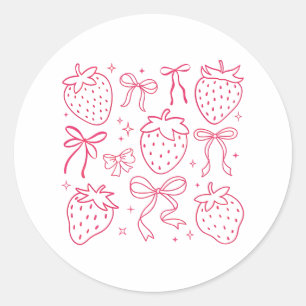 Sticker Rond Mignons Nœuds Rose Fraise Kawaii Coquette