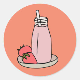 Sticker Rond Milkshake fraise rétro rose