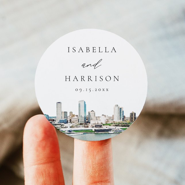 Sticker Rond MILWAUKEE Wisconsin Skyline Destination Voyage (Créateur téléchargé)