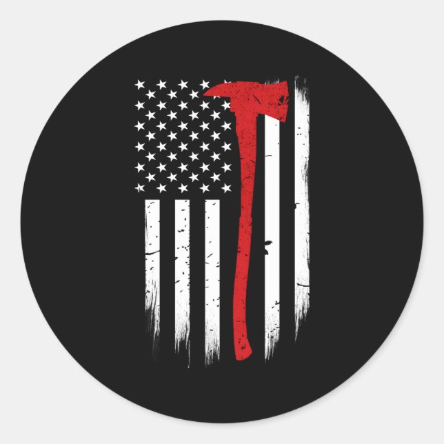 Sticker Rond Mince Red Line Flag Ax Firefighter Support (Devant)
