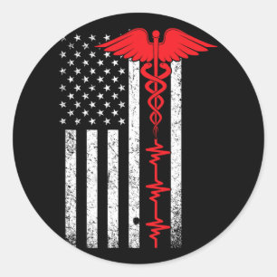 Sticker Rond Mince Red Line Usa Drapeau Infirmière