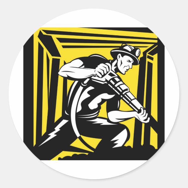 Sticker Rond mine de charbon jack pneumatique foreuse rétro (Devant)