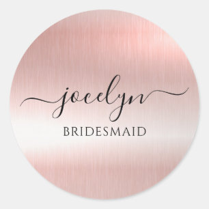 Sticker Rond Mini Élégant Rose Gold Script Bridesmaid