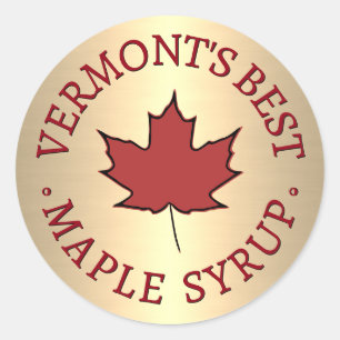 Sticker Rond Mini Nom de l'État Sirop d'érable à feuille rouge