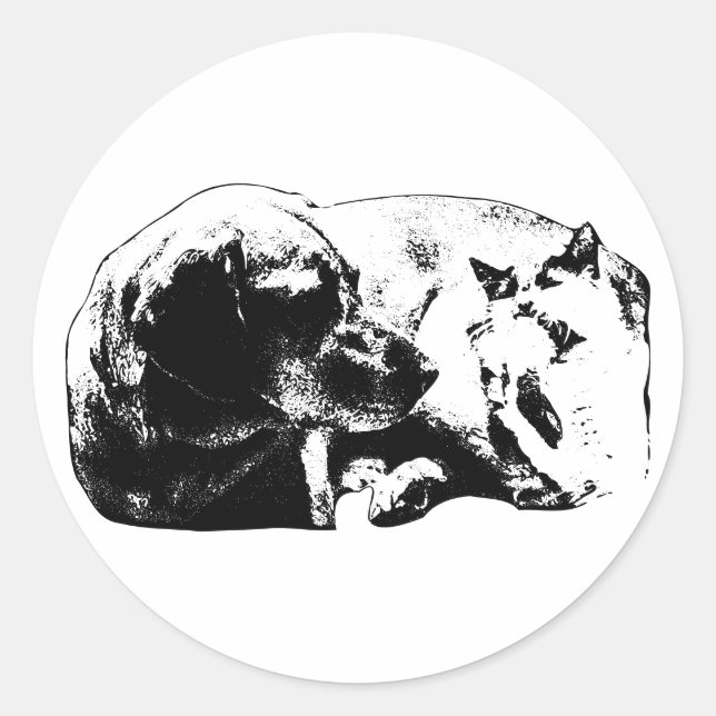 Sticker Rond Mini Pals—Chien rencontre Chat (Devant)