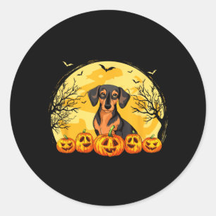 Sticker Rond Miniature Pinscher drôle Citrouilles Halloween