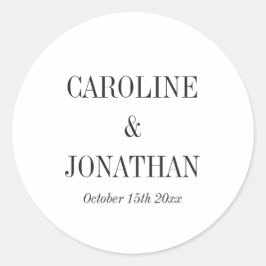 Sticker Rond Minimal Elegant Black White Serif Wedding Names