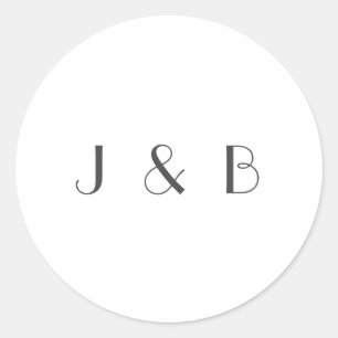 Sticker Rond Minimal Elegant Blanc Art Déco Mariage Monogramme