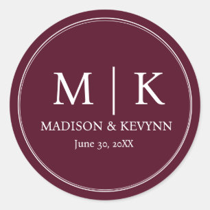Sticker Rond Minimal et chic   Monogramme Mariage Bourgogne