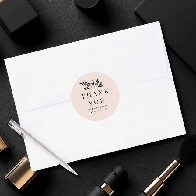Sticker Rond Minimal Floral Beige Botanical THANK YOU (Minimal Floral Beige Botanical THANK YOU Classic Round Sticker)