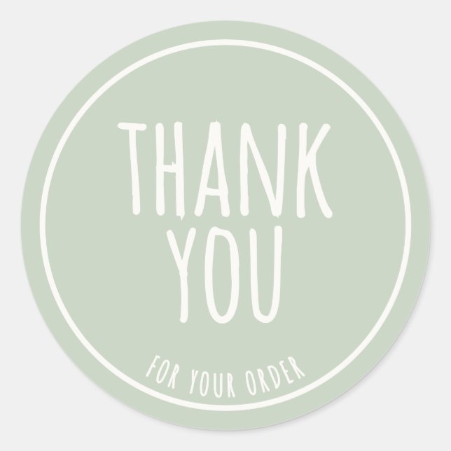 Sticker Rond Minimal Handmade Feel Sage Green Thank You (Devant)