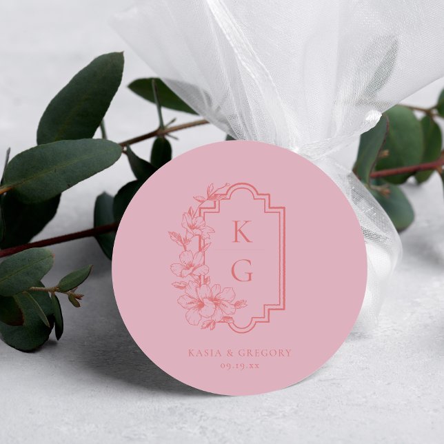 Sticker Rond Minimal moderne | Monogramme Mariage (Créateur téléchargé)