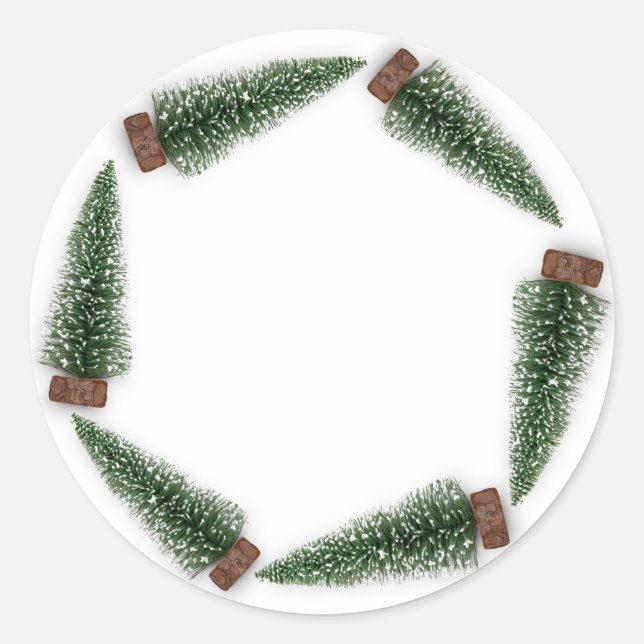 Sticker Rond Minimalisme Arbre de Noël Cadeau Vert Blanc hiver (Devant)