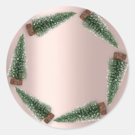Sticker Rond Minimalisme Noël Arbre cadeau Rose vert