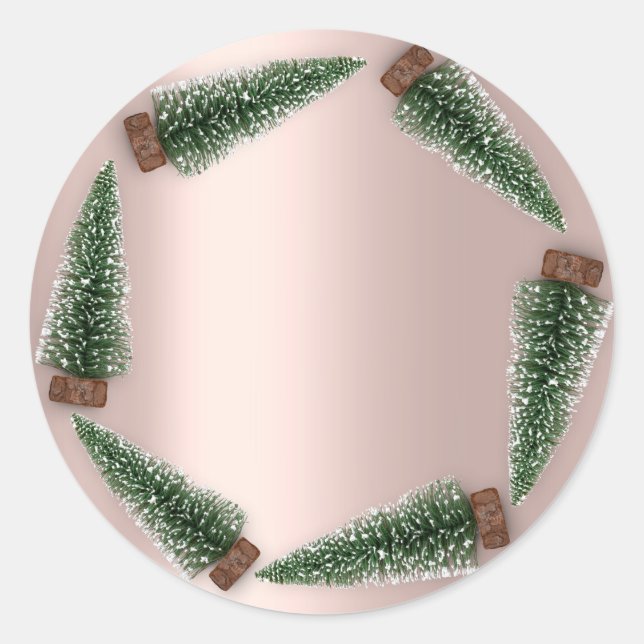 Sticker Rond Minimalisme Noël Arbre cadeau Rose vert (Devant)