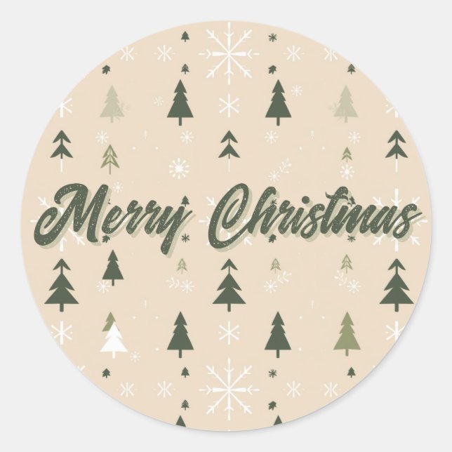 Sticker Rond Minimalist Christmas Trees & Snowflakes Holiday (Devant)