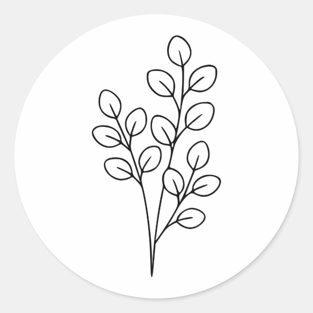 Sticker Rond Minimalist Eucalyptus Botanical Line Art (Devant)
