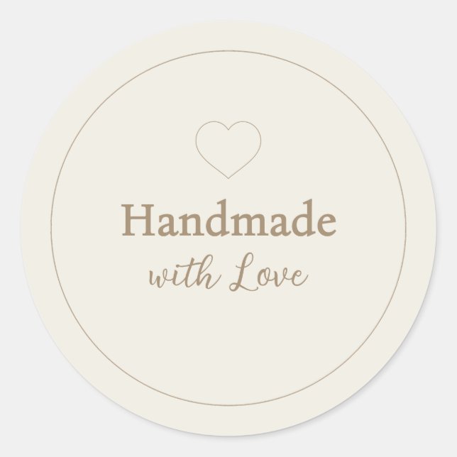 Sticker Rond Minimalist "Handmade with Love" Cream (Devant)