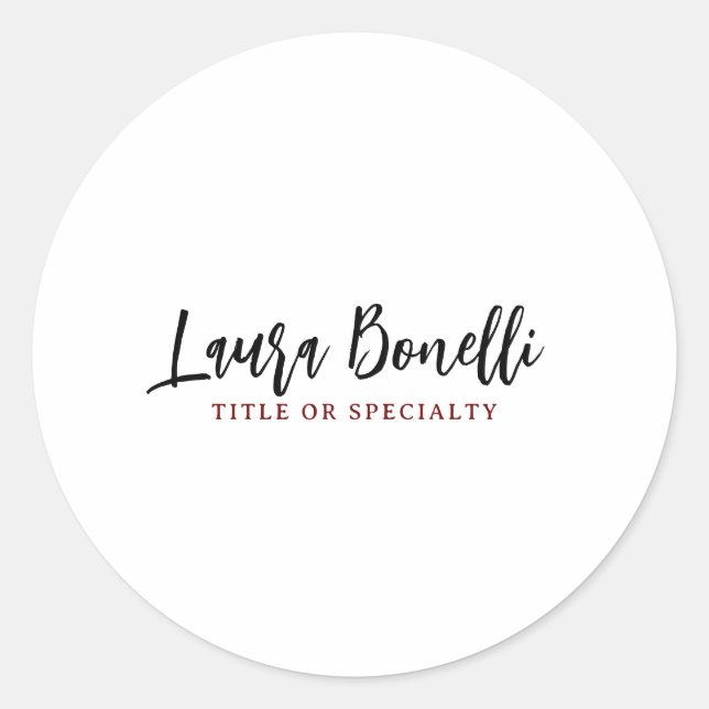 Sticker Rond Minimalist Professional Handwrite Plain Name Title (Devant)