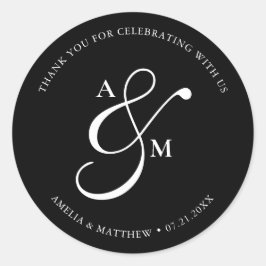 Sticker Rond Minimalist Script Monogram Wedding Black