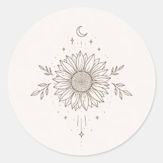 Sticker Rond Minimalist Sunflower & Moon Design