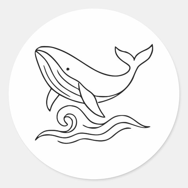 Sticker Rond Minimalist Whale Line Art – Ocean Animal  (Devant)