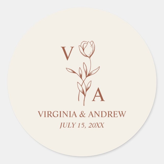 Sticker Rond Minimalist Wildflower Terracotta Wedding  (Devant)