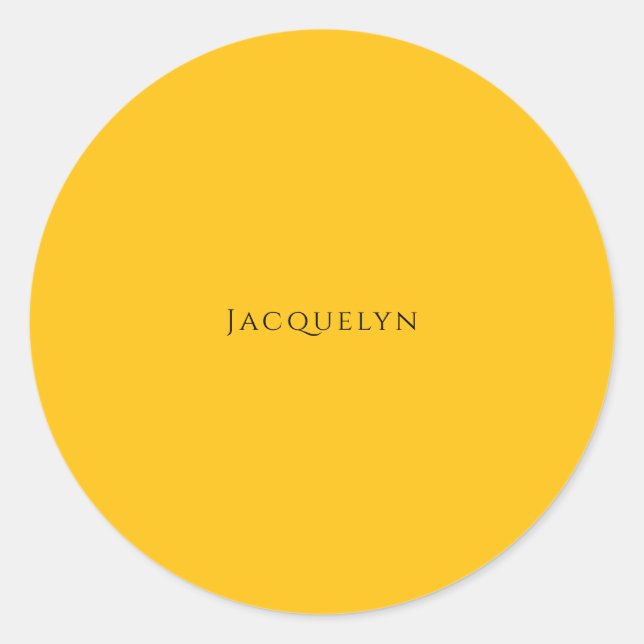Sticker Rond Minimalist Yellow Orange Plain Elegant Modern Name (Devant)