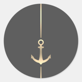 Sticker rond minimaliste Ancre d'or nautique