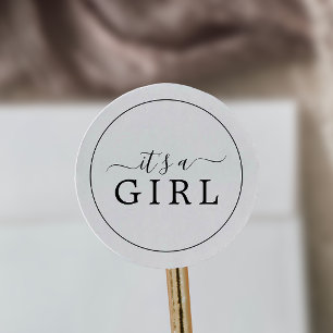 Sticker Rond Minimaliste C'est un chevalet Baby shower fille