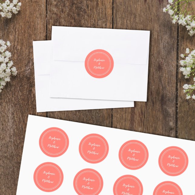 Sticker Rond Minimaliste Chic Coral Mariage marié Groom Favoris (Créateur téléchargé)