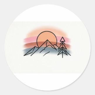 Sticker Rond Minimaliste Coucher de soleil montagne - Art de la