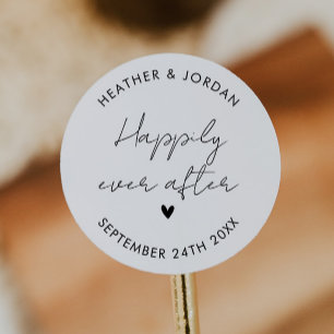 Sticker Rond Minimaliste Heureux Jamais Après Mariage Faveur