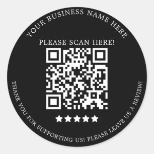 Sticker Rond Minimaliste noir blanc Nom commercial QR Classe de