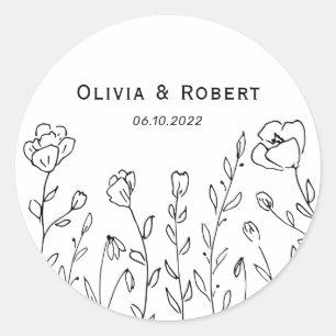 Sticker Rond Minimaliste Rustique Fleur sauvage Mariage Classic