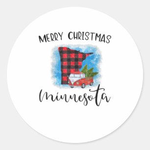 Sticker Rond Minnesota Joyeux Camion de Noël Chemise Bu