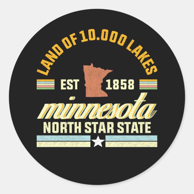 Sticker Rond Minnesota Land of 10,000 Lakes (Devant)