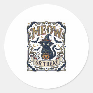 Sticker Rond Minou ou traiter Chat Halloween Chat effrayant Vin