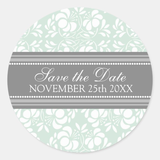 Sticker Rond Mint Damask Enregistrer la date Enveloppe Sceau (Devant)