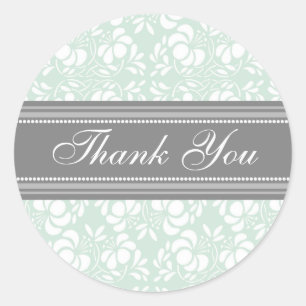 Sticker Rond Mint Damask Merci Enveloppe Mariage sceaux